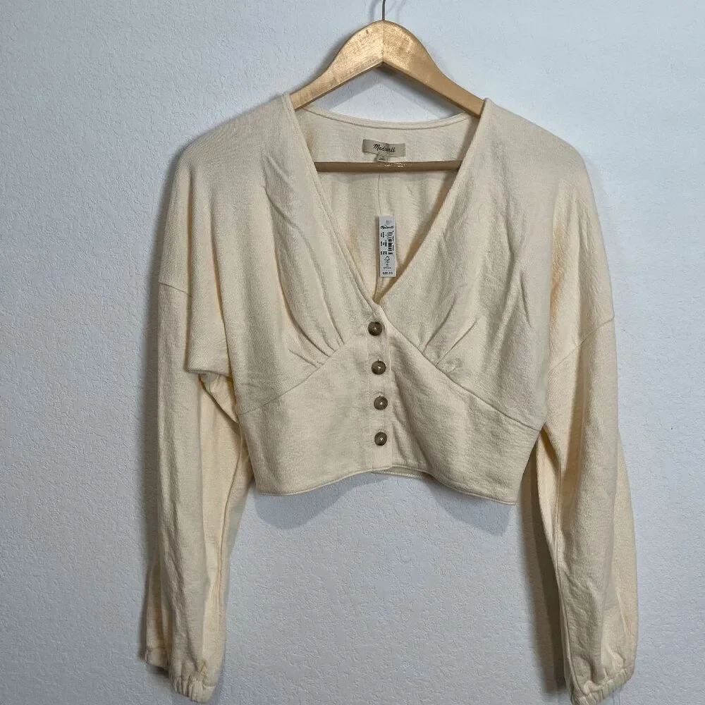 Madewell Antique Cream Deep-V Button-Front Crop Top Women's Size Small NWT